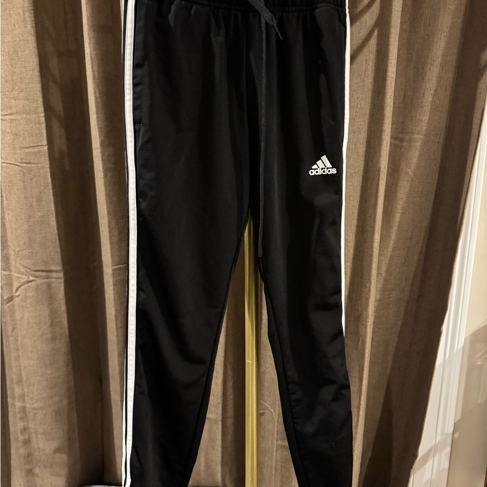 Adidas Black Joggers with White Stripes